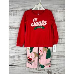 Carters Girls Christmas Pajama Set Santa Squad Fleece Red Top 4T NEW Holiday